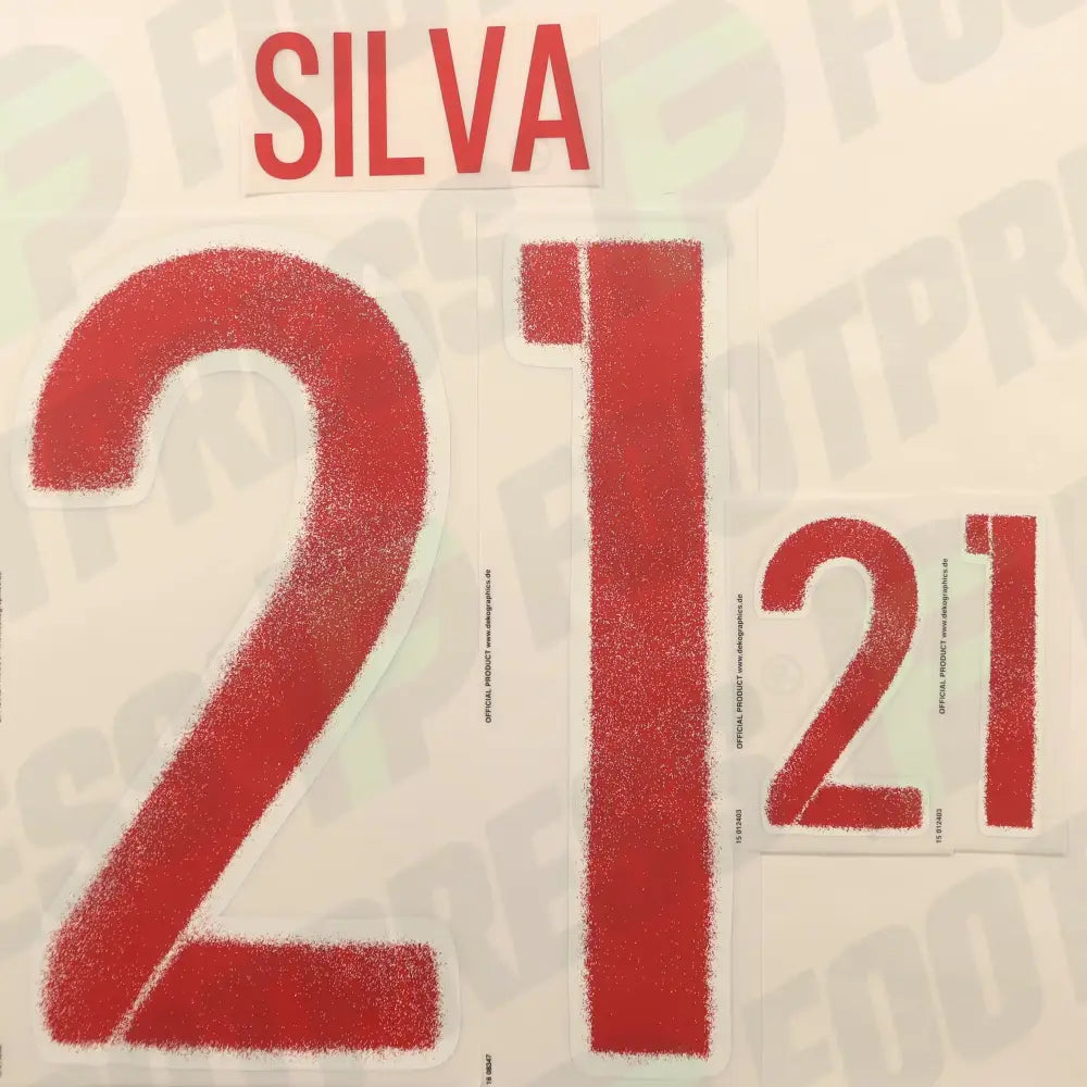 Flocage Officiel - Espagne, Silva, Euro 2016, Away, Rouge,