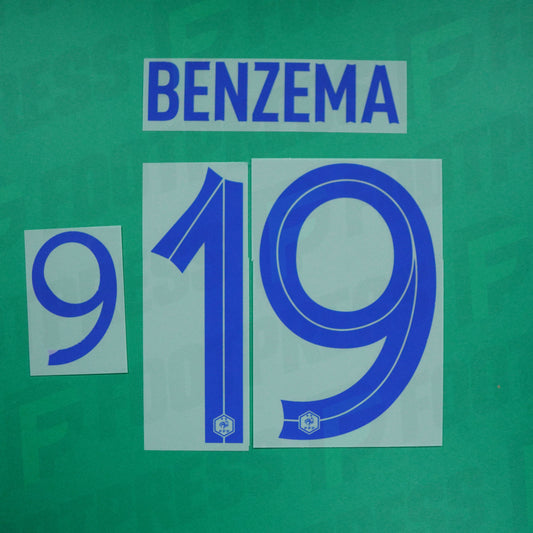 Flocage Officiel - France ENFANT, Petit Chiffre 9 + Grand Chiffre 19 + Benzema, 2022, Away JUNIOR, Bleu