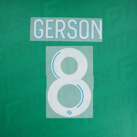 Official Nameset - Olympique de Marseille, Gerson, 2022/2023, Away, White / Light Blue (OM)